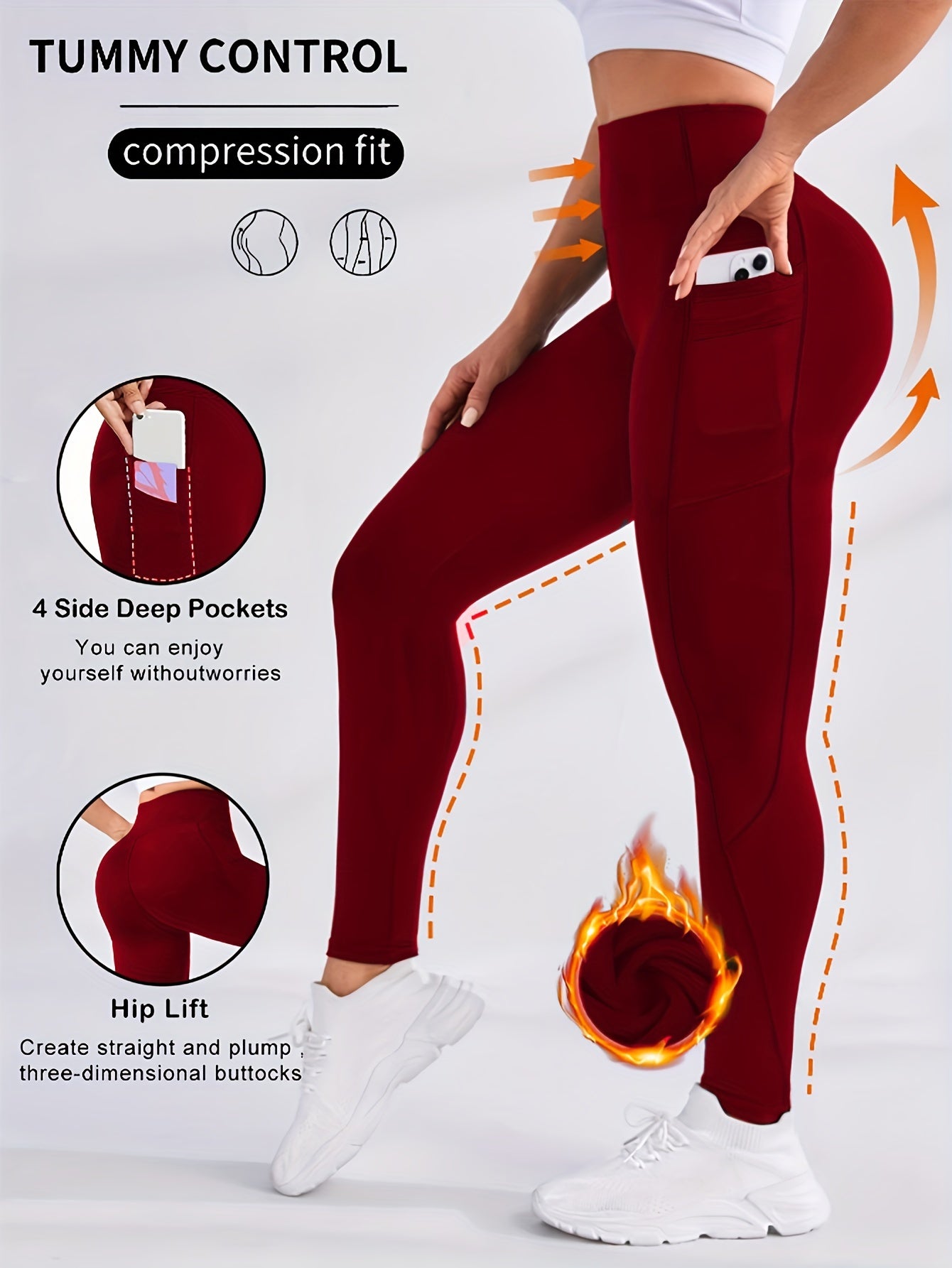 Women's Plus Size Fleece-Lined Yoga Pants with Side Pockets - Elegant, Stretchy & Warm for Fall/Winter, Elegant Special Project Style, Winter