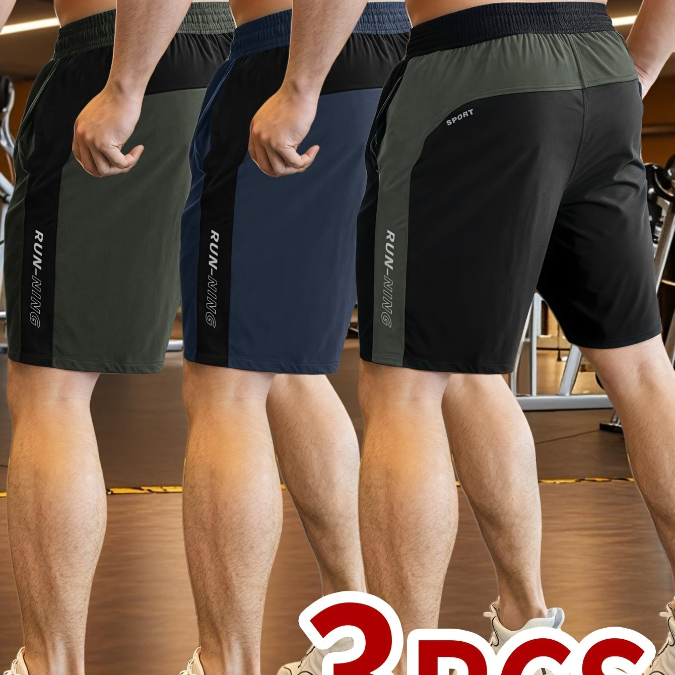 3 Pack Men's Casual Shorts, with Glow-in-the-Dark Print and Patchwork, Suitable for Fitness, Training, Cycling, Outdoor Hiking, Swimming & Climbing Sports in Summer - Quick-Dry, Cool Breathable Sweat Absorbent Comfort Fabric