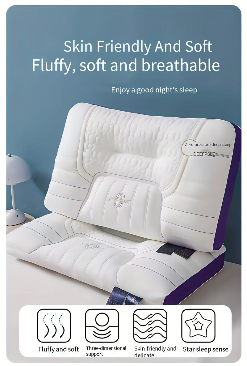 1pc Zero Pressure Deep Sleep Neck Pillow - 4-Level Ergonomic Cervical Pillow with Anti-Hunchback Design, Soft & Firm Support for Side/Back/Stomach Sleepers, Non-Collapsing Core, 8-Hour Comfort, Hand Washable, Ideal for Home U