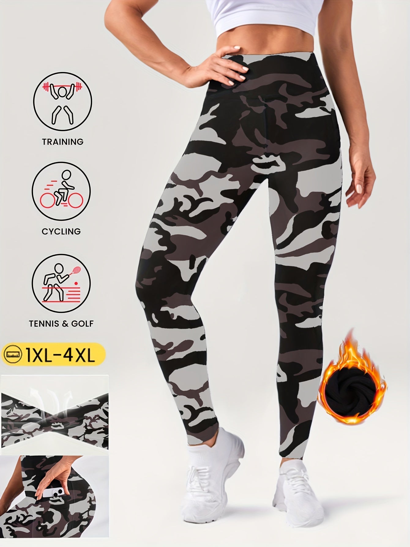 Women's Plus Size Fleece-Lined Yoga Pants with Side Pockets - Elegant, Stretchy & Warm for Fall/Winter, Elegant Special Project Style, Winter