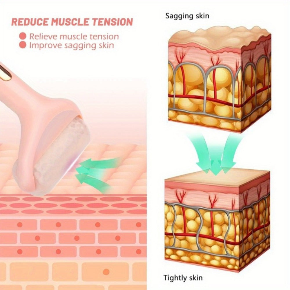 1pc Pink Portable Ice Roller for Skin Care & Lifting - Ergonomic Hand-Held Massager with Golden Textured Grip, Firming And Cleansing, No Battery Operation Required - Perfect for Anti-Aging And Smooth Skin