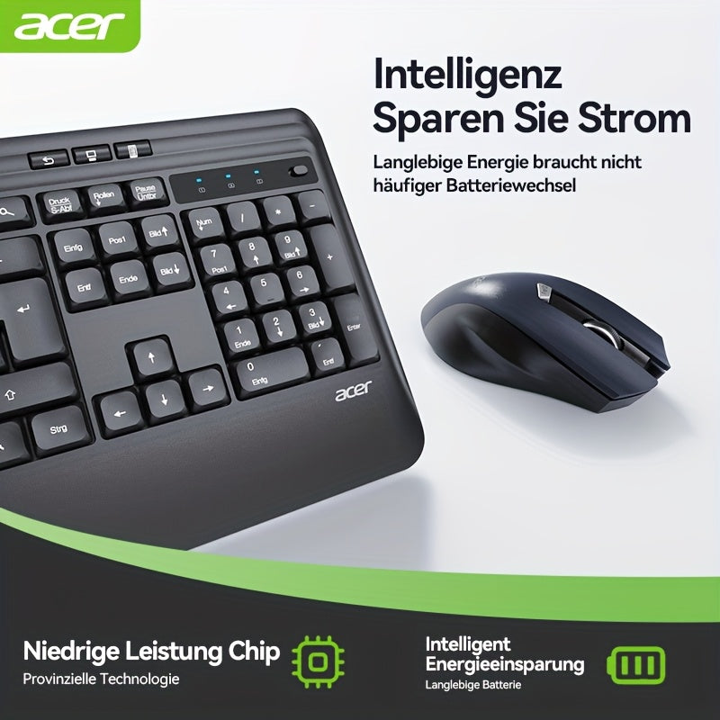 ACER QWERTZ Teclado e Rato Sem Fios com Apoio de Pulso – Preto