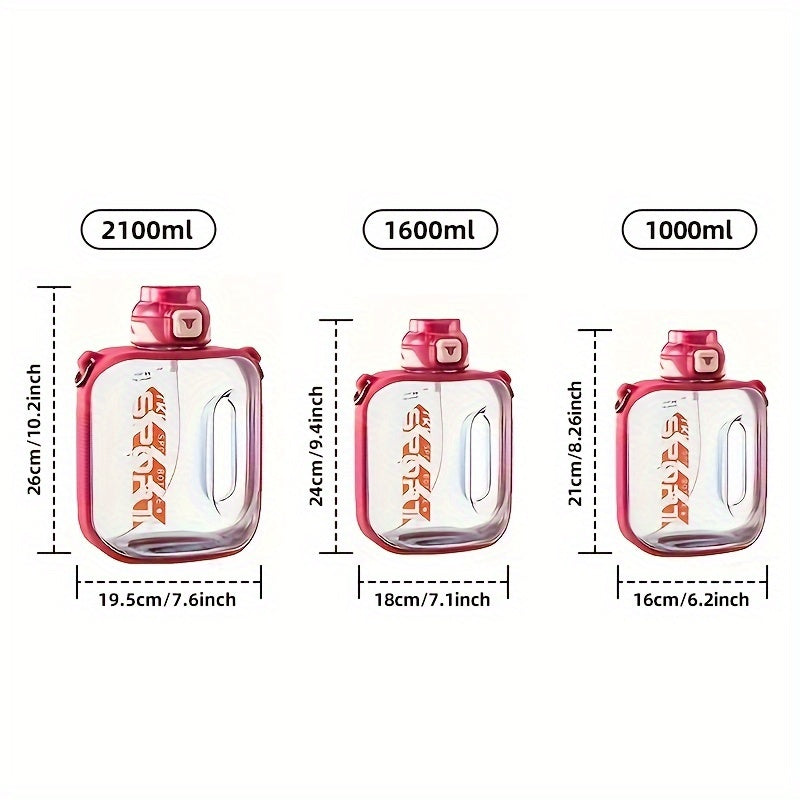 TKK Letter Pattern Plastic Water Bottle, Leakproof Sports Drink Bottle With Handle & Shoulder Strap, Portable For Fitness, Travel