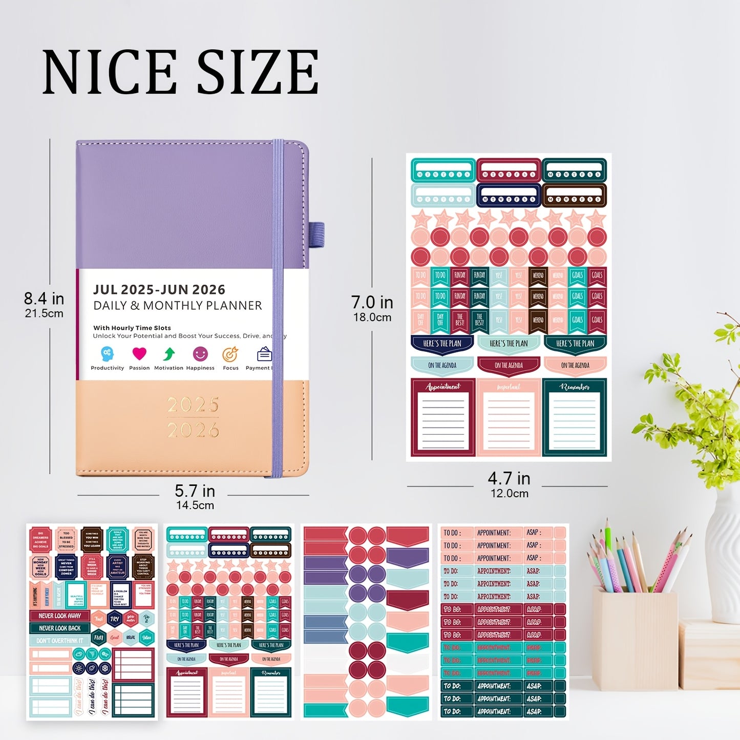 2025-2026 Academic Planner with 12-Month Labels - Daily & Monthly Time Management Organizer, Bookmark Section, Faux Leather Cover, 21.34cm x 14.48cm Back-to-School Planner for Adults, Academic Planner Notebook, Organized Layo