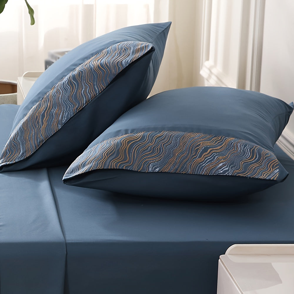 Luxury jacquard Bed Sheets Set 40.64cm deep pocket - 4pcs Bedding - Shrinkage and Fade Resistant - Easy Care 1flat+1fitted+1/2pillowcase