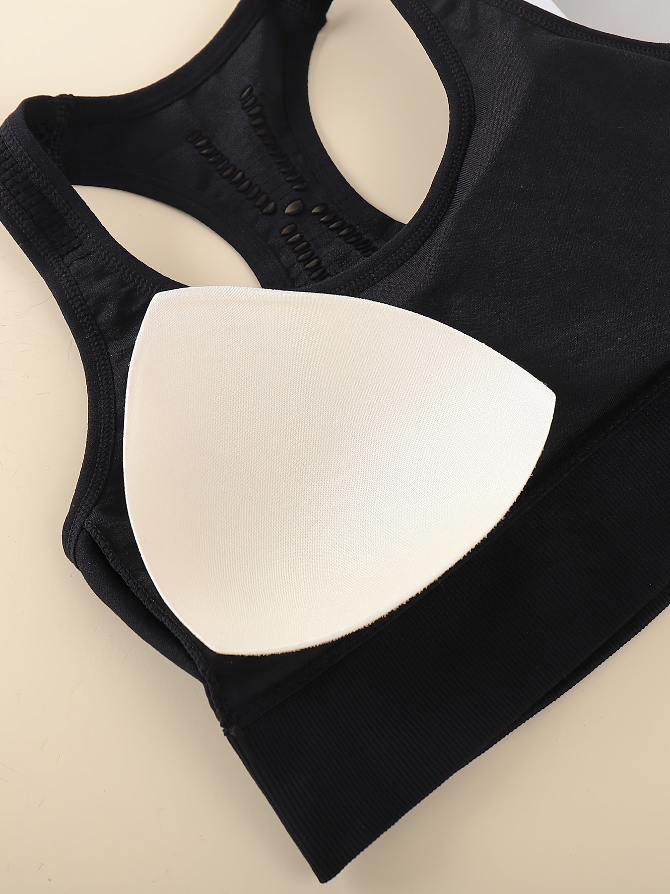 3pcs Solid Racer Back Sports Bra, Sporty Comfy Push Up Bra, Women's Lingerie & Underwear