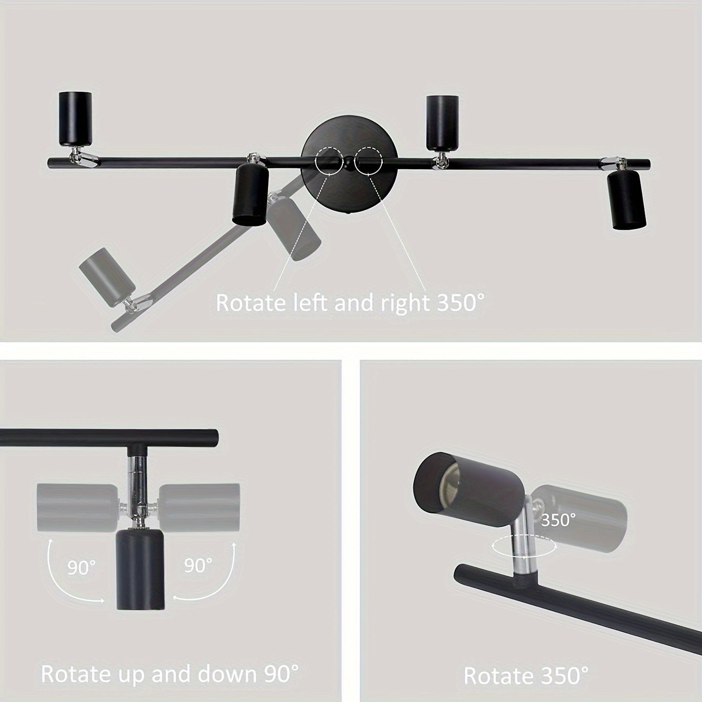 1pc Track Lighting Kit, Adjustable Track Arm 4 Head Foldable Ceiling Spot Light With GU10 Socket, Bulbs Included, Socket For Kitchen Bedroom Showroom Fixture Directional Accent Lamp, Black/ Nickel