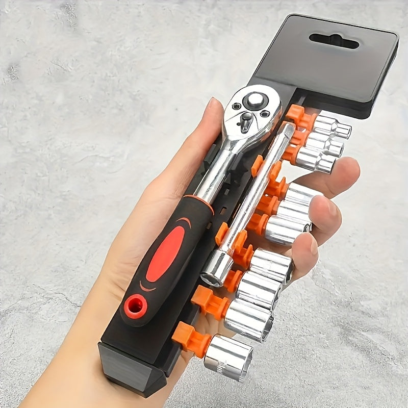 12pcs Carbon Steel Socket Wrench Set, Multi-Functional Bicycle Repair Tool Kit, with Extension Bars and Ratchet Handle for Motorcycle, Car, Boat Maintenance