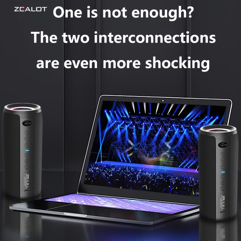 ZEALOT S51 Pro Wireless Speakers, Outdoor Portable Subwoofer Speaker, Wireless Speaker, Dual Pairing, 24 Hours Playtime Loud Stereo, Booming Bass, Charging Cable And Aux Cable, Connect with Mobile Phone/Tablet/TV, for Home, C