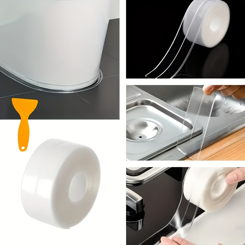 1 Roll Transparent Kitchen Bathroom Sealing Tape - 3.81cm x 5.0meter Self-Adhesive Waterproof Gap Filler Strip, Suitable for Countertops Stoves Sinks Multi Surface Use Clear Weatherstrip, Stove Side Protector, Stove Tape, Sto