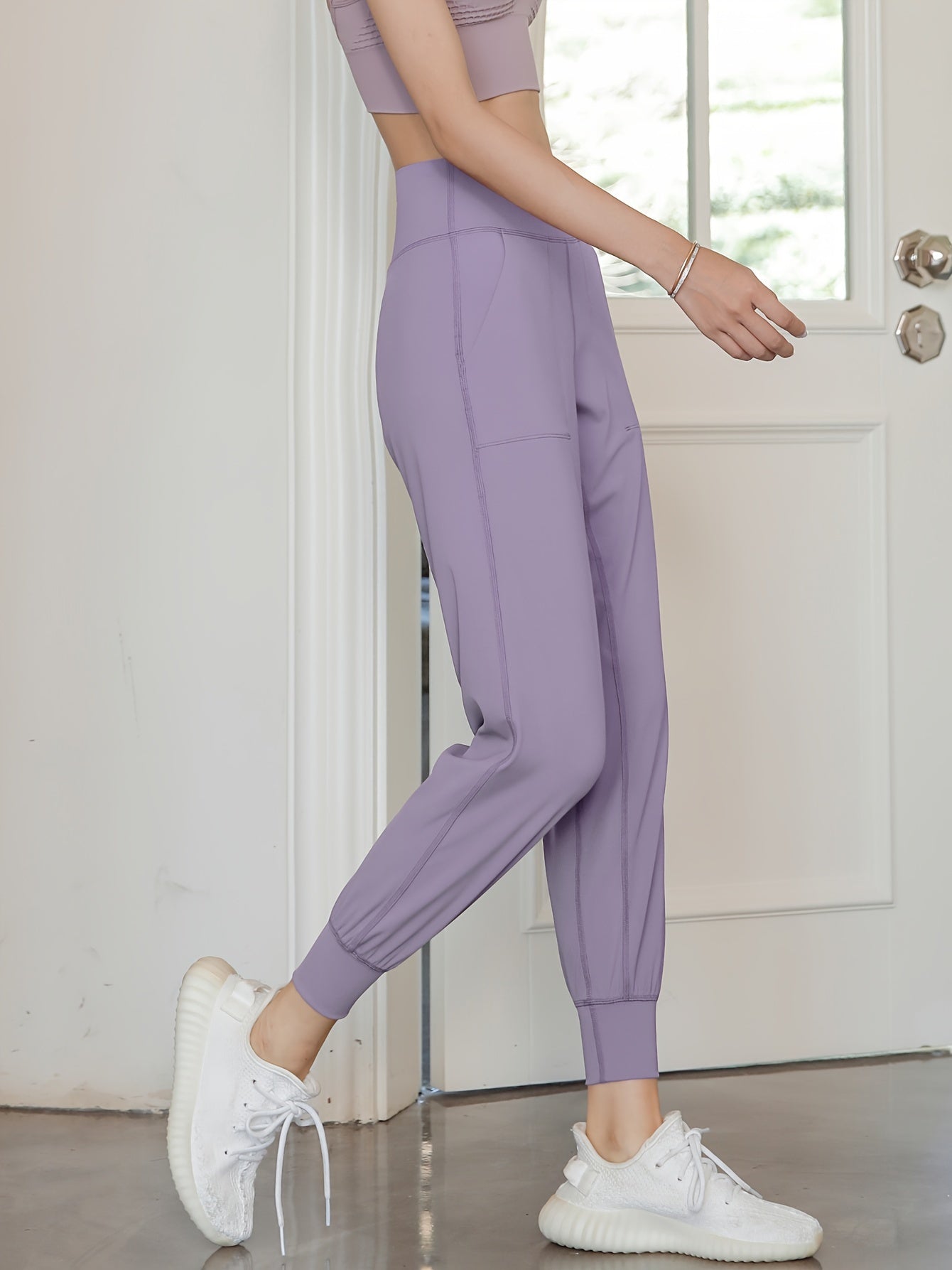Women's Activewear: Causal Yoga Jogging Pants with Solid High Waist and Quick Drying Technology