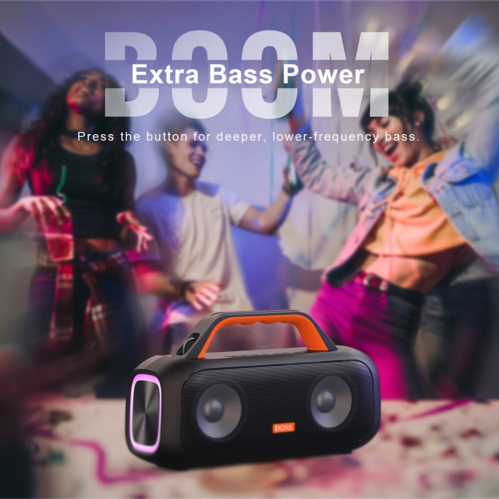 DOSS 60W Portable Speaker with Wireless 5.3, Stereo Sound & Subwoofer, 25H Playtime & Power Bank, TWS True Wireless Pairing, Dynamic Light Show, High Quality IPX6, USB-C Charging, 60W Power Handling, Compact Design for Campin