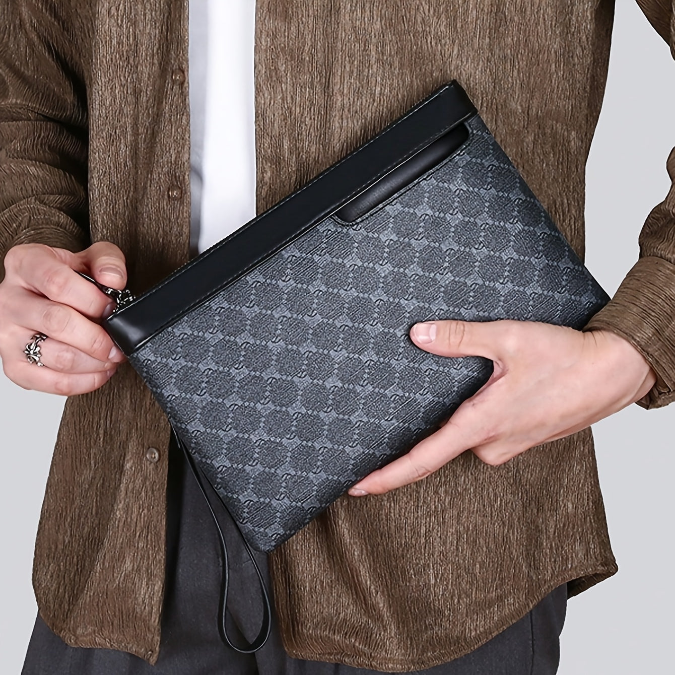 Stylish Men's wristlet, handbag, envelope bag, made of PU material that is scratch-resistant and durable, suitable for outings, parties, work commuting, multiple pockets, exquisite floral pattern, simple casual trendy Men's w