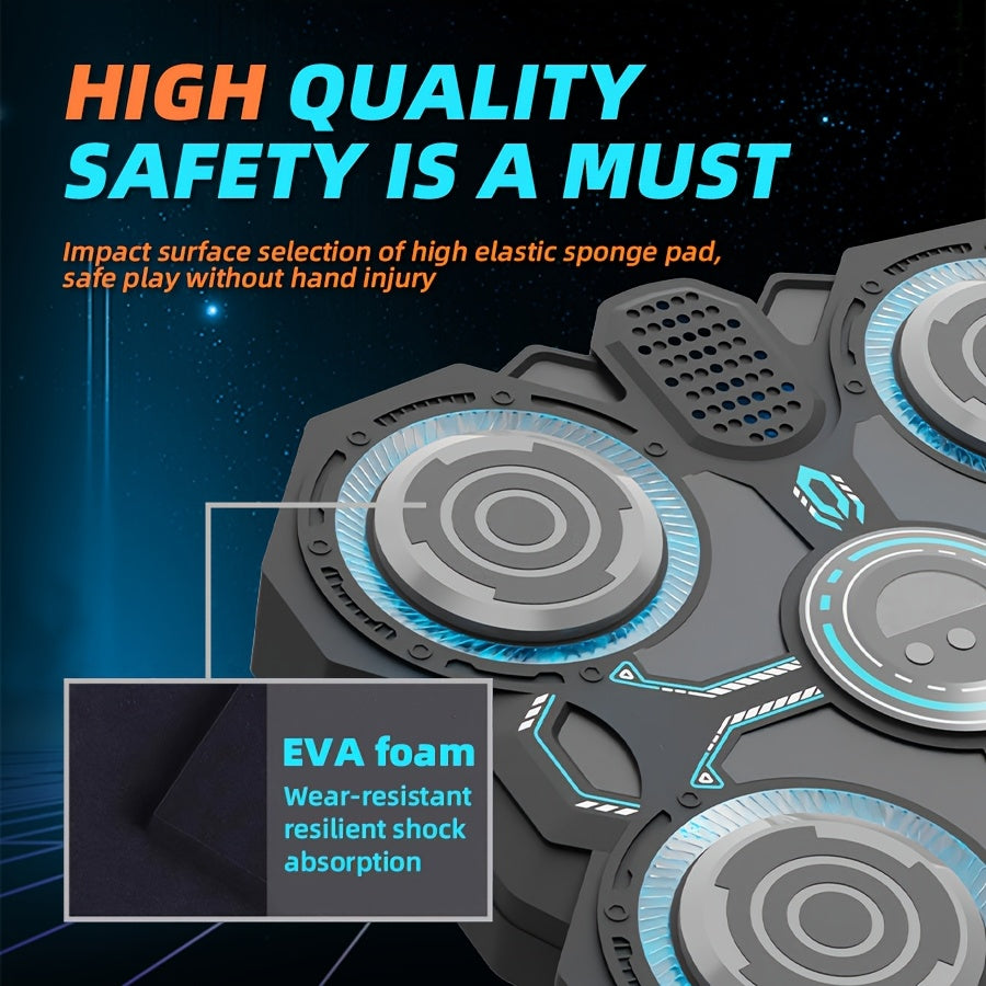 Interactive boxing exercise toy with 4 targets, updated edition with cool LED lights and dynamic music, includes punching gloves, adjustable speed, wall mountable, ideal for indoor training and family fun, battery operated (AA No. 1)