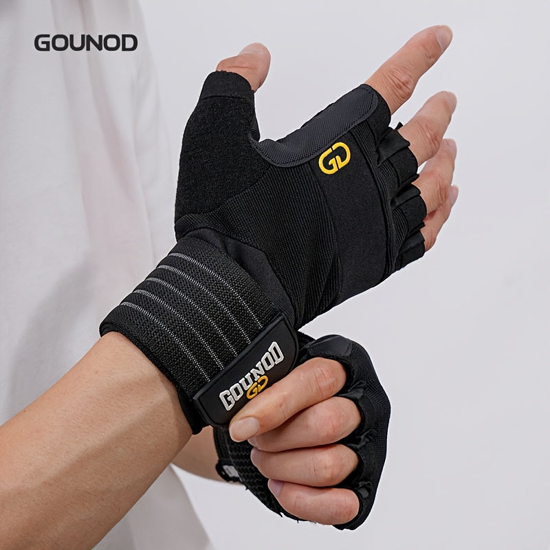 1 Pair GOUNOD Weightlifting Gloves - Reinforced Thumb Crotch, Sturdy Slip-Resistant Design, Adjustable Hook-and-Loop Closure, Black with Yellow Accents for Fitness, Sports & Bodybuilding, Weightlifting Accessories, Sports Han