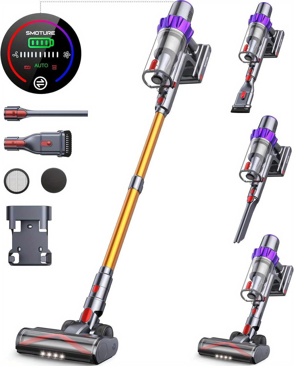 46000Pa/55Min Vacuum Cleaner Cordless, Cordless Vacuum Cleaner Super Quiet, Powerful Cordless Stick Vacuum Cleaner with LED Display/Anti-Tangle Brush, Detachable Battery, Lightweight 1.5L Dust Cup Perfect for Pet Hair, Floor,