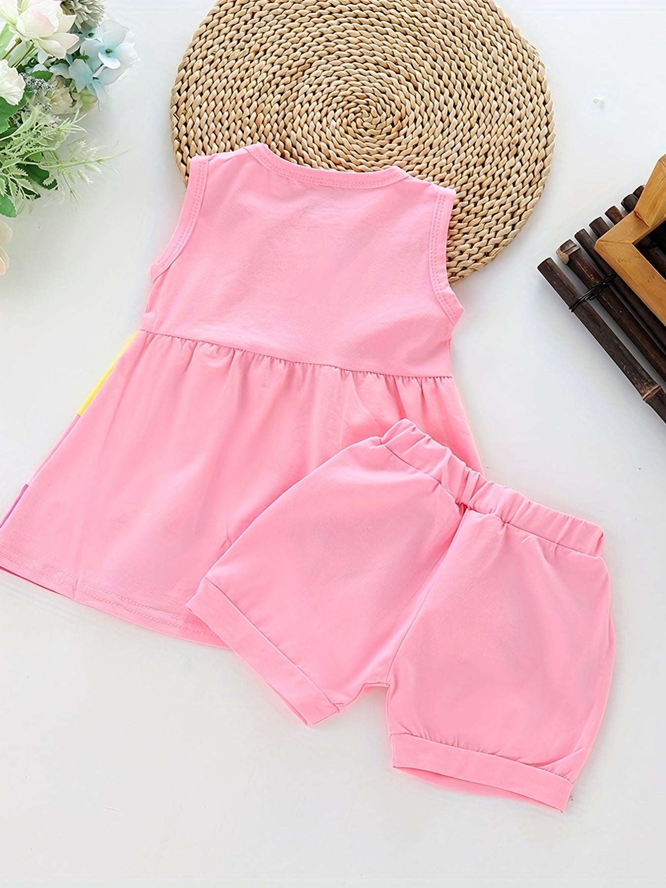 Stylish Color Block Outfit - Cute Bow Puffy Hem Vest & Pocket Shorts Two-piece Set Toddler Baby Clothes Outdoor Clothes Outdoor Suit