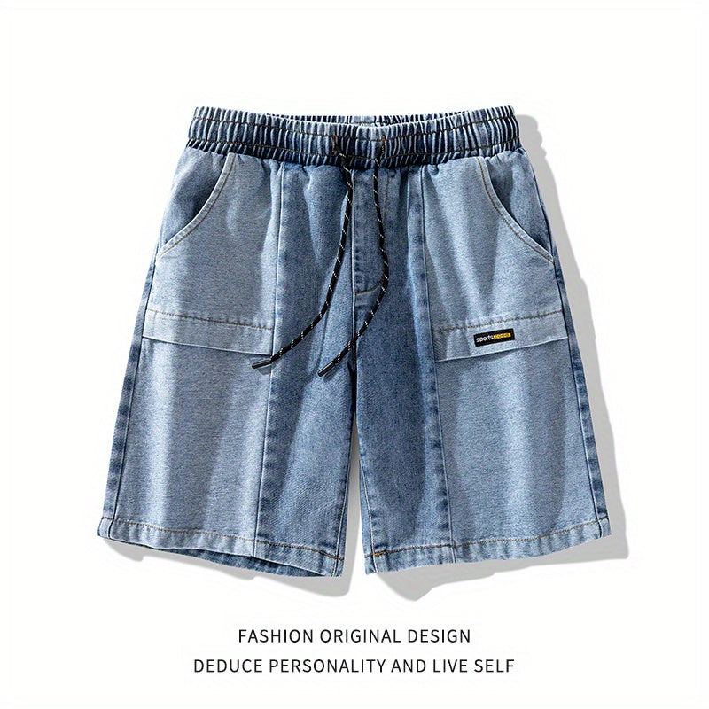 Classic Men's Denim Shorts - Casual Regular Fit Mid-Rise Drawstring Waist Lightweight Summer Shorts for Fishing, Hiking & Daily Wear, Jean Shorts