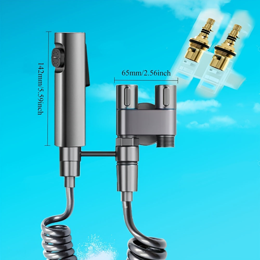 Stainless Steel Heavy-Duty Wall-Mounted Shower System with Adjustable Vertical Spray Gun - Dual-Outlet Angle Valve (G1/2 Male Thread) for Bathroom,, Car Wash - ABS Hose Compatible, Polished Chrome & Valve Core