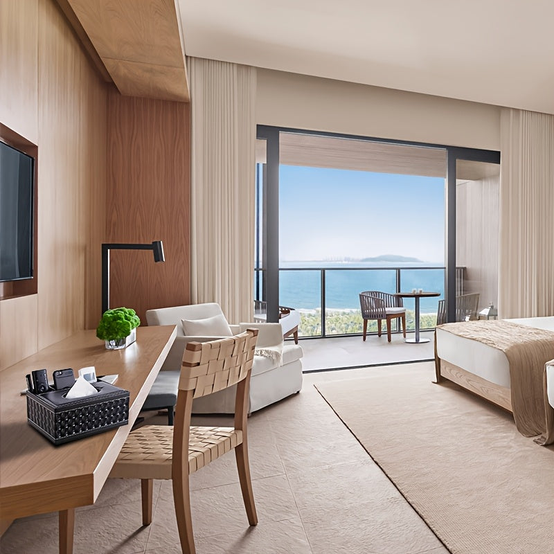 LDQ Multi-Functional Faux Leather Tissue&Storage Box with 4 Compartments Includes Remote Control&Household Napkin Storage, Wipe-Clean in Seconds, Ideal for Living Room, Study&Café Countertops Perfect for Home Supplies Back t