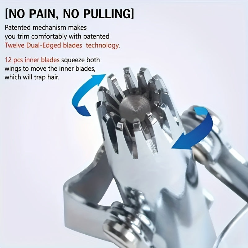 Stainless Steel Nose Hair Trimmer for Men & Women, Manual High-Quality Small Round Head,, Hypoallergenic Ear & Nose Hair Cutter, No Battery Needed, Washable