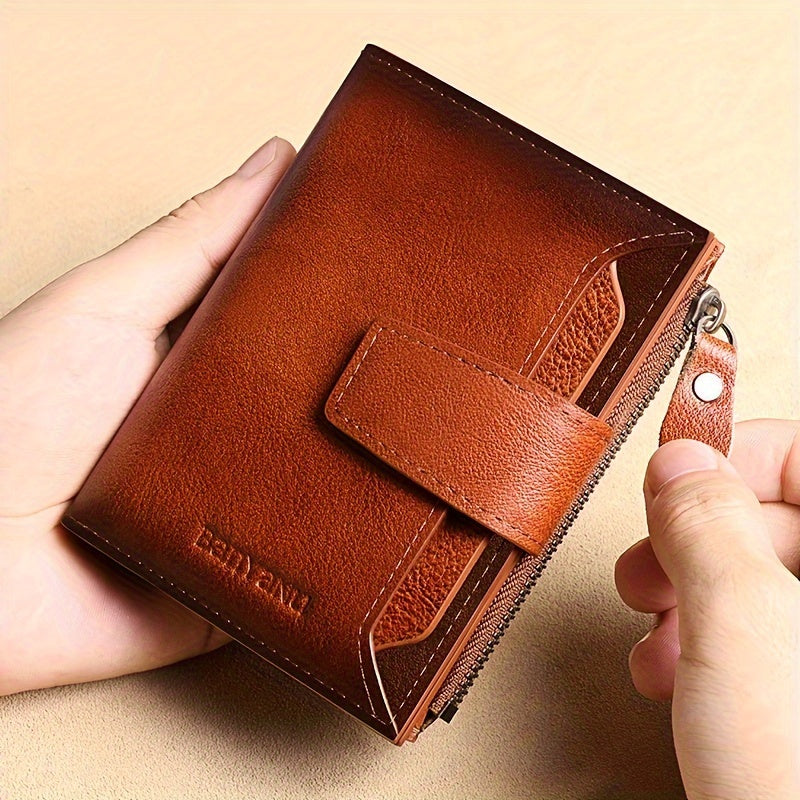 BANYANU Men'S Genuine Leather Wallet - Slim Vertical Design with Multiple Card Slots, RFID Blocking, and Secure Zipper Closure for Everyday Use, Everyday Wallet | Sleek Wallet | Genuine Leather Wallet