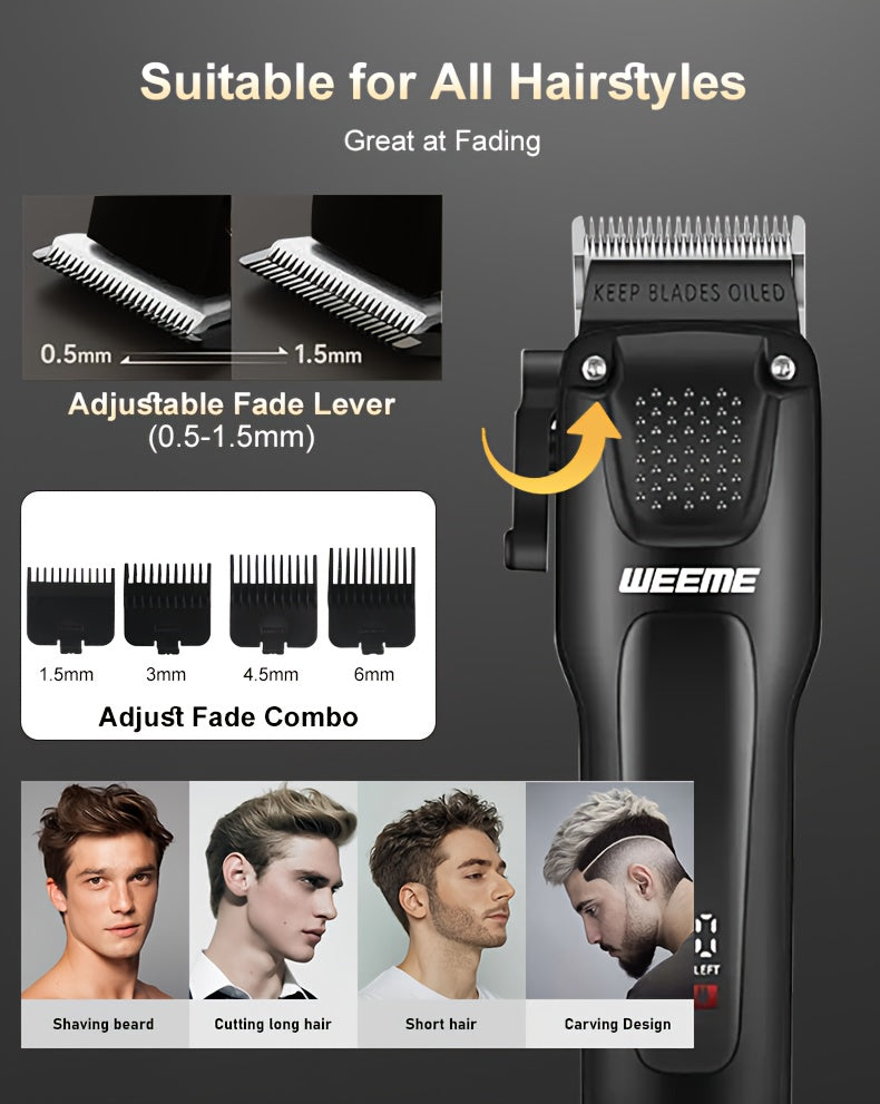 WEEME 3pcs Men's Grooming Kit - LCD Electric Clipper + Cordless Shaver + T-Blade Trimmer | USB-C Rechargeable w/Brushes & Care Accessories | Durable Hair/Facial Grooming Tools for Home & Travel