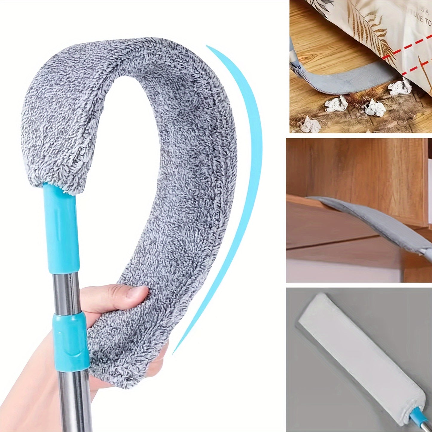 Extended Retractable Dusting Split Mop with 4/6/8/12 Microfiber Dusting Cloths, Underbed Cleaning, for sweeping dust, wiping crevices of sofas, Extended mop for mopping under beds, home cleaning, cleaning tools for the school