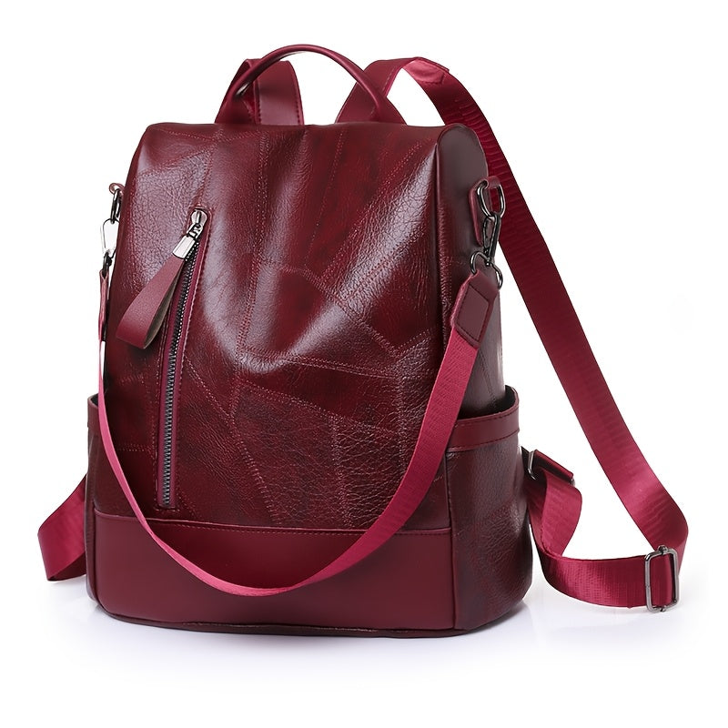 Women's Backpack Burgundy/Black - Adjustable Shoulder Straps & Golden-Tone Hardware, Heavy-Duty Zipper Closure, Golden-Tipped Back Panel (No Hardware Visible),, Travel Handbag (Coffee Brown, Burgundy, Black) - PU