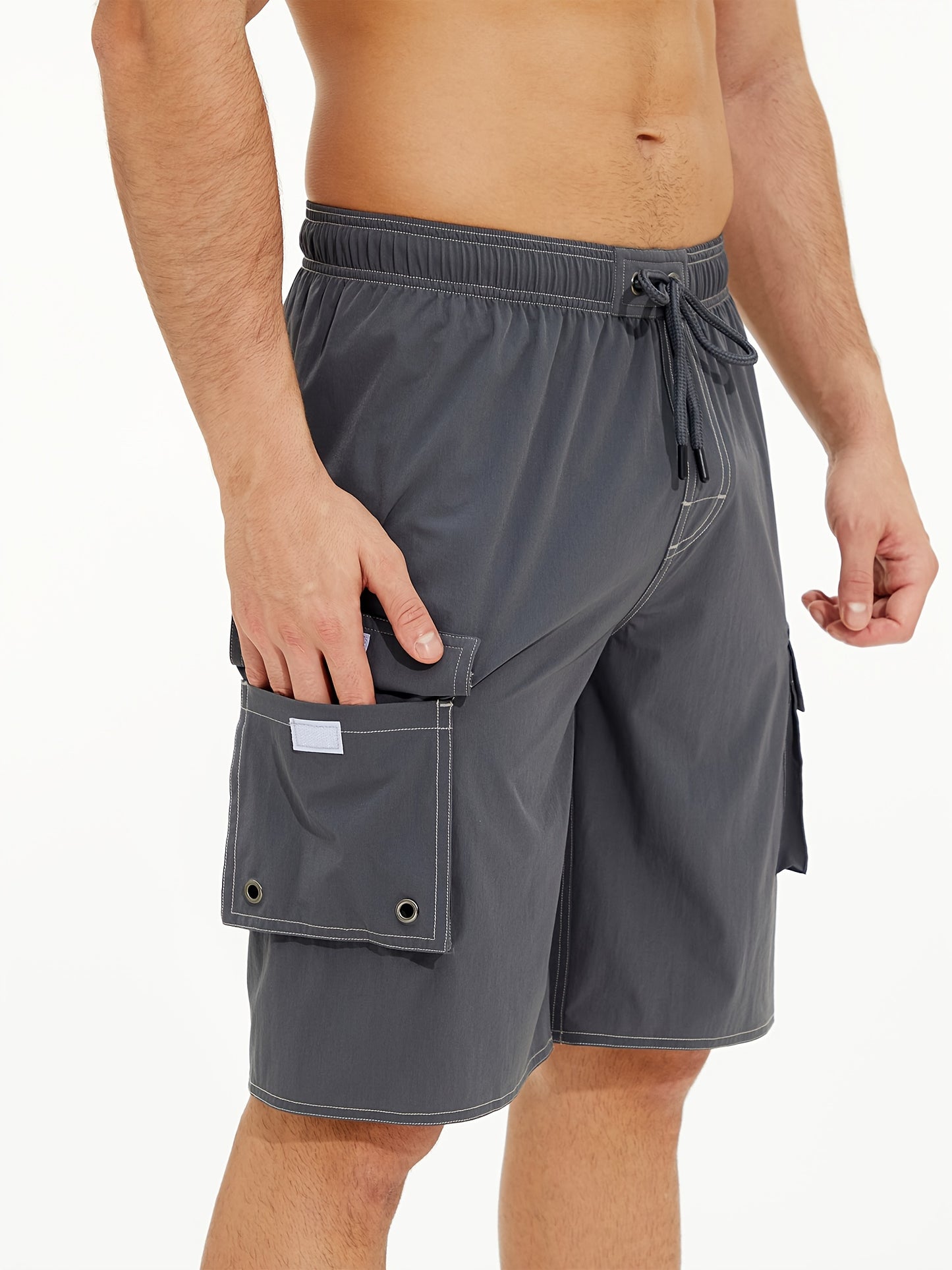 Men'S Big & Tall Quick-Dry Swim Trunks - Olive Green Beach Shorts with Adjustable Drawstring, Pockets, and Durable Polyester Fabric for Summer, Summer Swimwear | Adjustable Drawstring Shorts | Quickdry Material, Bathing Suits