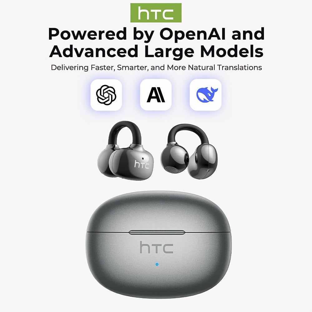 1pc HTC NE55 AI Translation Earbuds Real-time Translation Headphones OWS Open-Ear Wireless Headphones, Latest BT V6.0, Noise Reduction Clear Call, 6.5 Hours Music Long Battery Life, Big speaker Big Volume, Headphones Noise Ca