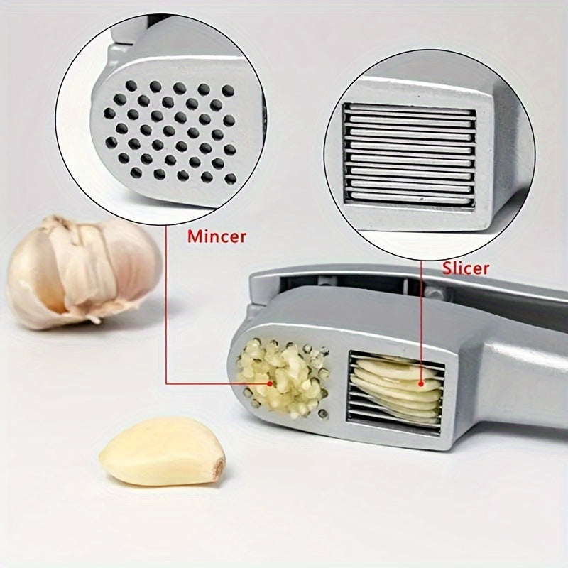 1pc Garlic Crusher & Presser - Multi-Functional Aluminum Kitchen Tool for Effortless Garlic Mincing, Includes Cleaning Pad, No Electricity Needed, Ideal for Home Cooking, Garlic Crusher for Cooking