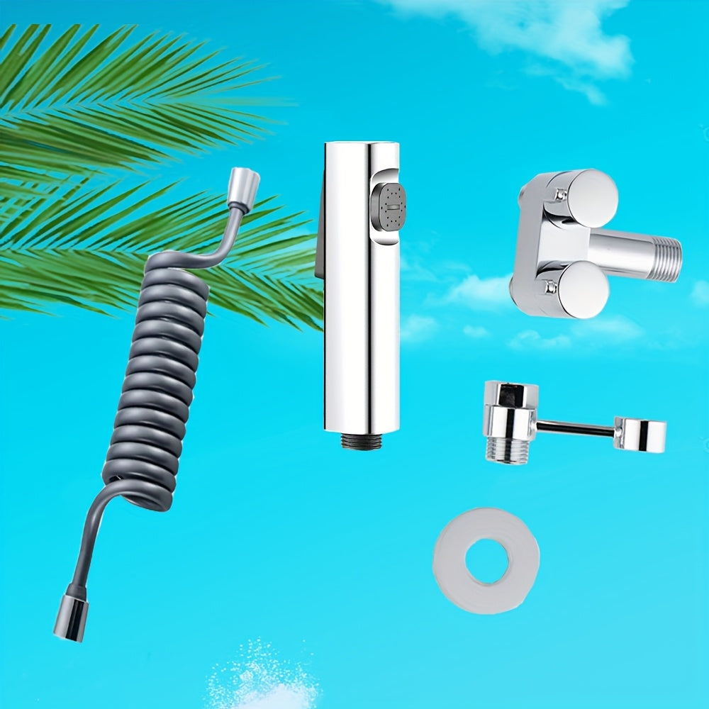 Stainless Steel Heavy-Duty Wall-Mounted Shower System with Adjustable Vertical Spray Gun - Dual-Outlet Angle Valve (G1/2 Male Thread) for Bathroom,, Car Wash - ABS Hose Compatible, Polished Chrome & Valve Core