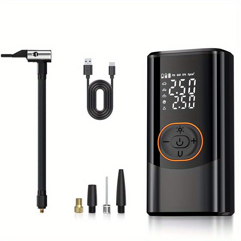 Portable Air Compressor with Digital Pressure Gauge, 150PSI Rechargeable Battery, LED Light, Wireless Tire Pump for Cars, Motorcycles, Bicycles, etc., Black, Motorcycle Tire Inflation, Compact Design, Durable Construction, Us