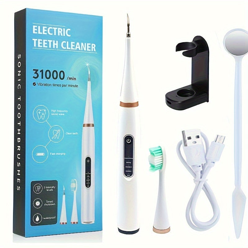 Ultra Whitening Electric Toothbrush With 5 Modes - Plaque & Stain Removal, Usb Rechargeable, Includes Dental Mirror, Fragrance-Free