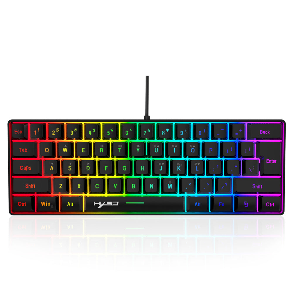 HXSJ Mini New Wired Thin Film Keyboard 61-key Mechanical Touch RGB Glow Multiple Quick Key Combination Suitable For Gaming And Office The Keyboard Is Wired Only