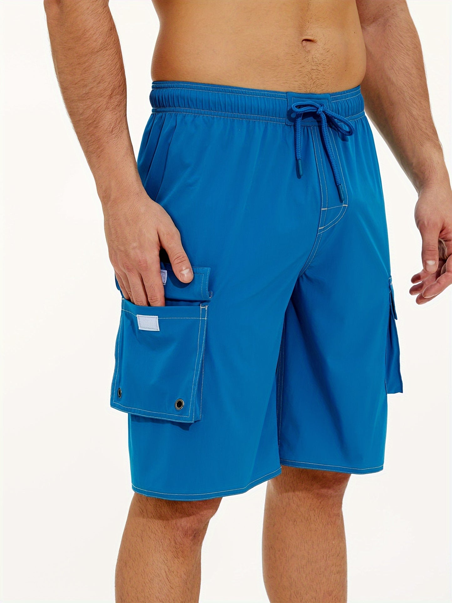 Men'S Big & Tall Quick-Dry Swim Trunks - Olive Green Beach Shorts with Adjustable Drawstring, Pockets, and Durable Polyester Fabric for Summer, Summer Swimwear | Adjustable Drawstring Shorts | Quickdry Material, Bathing Suits