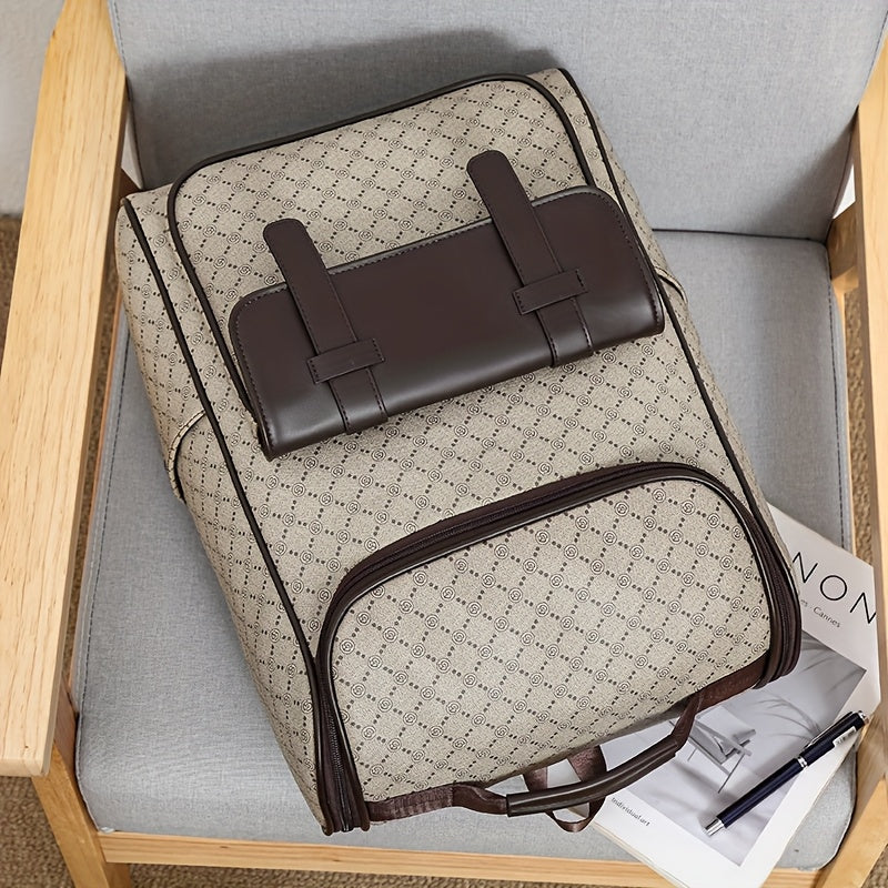 LUMG Men'S Casual Large Capacity Laptop Backpack - Brown & Beige Check Pattern, Durable, Multiple Compartments with Zipper Pockets, Ideal for Commuting, Travel, and Everyday Use, Everyday Backpack|Casual Style Backpack|Functi
