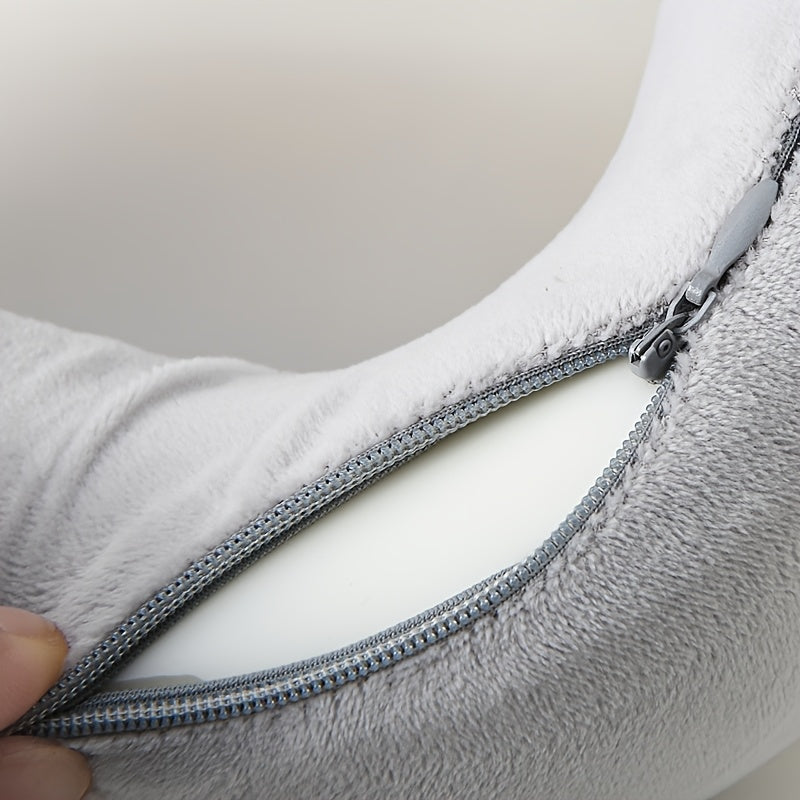 Polyurethane Foam Travel Neck Pillow - Ergonomic U-Shaped Contour Design with Adjustable Strap & 3 Fluffy Earplugs, Medium-Soft Grey Flannel Cover for Airplane, Car, Office & Home Use, Neck Pillow for Travel for Plane, Car Sl