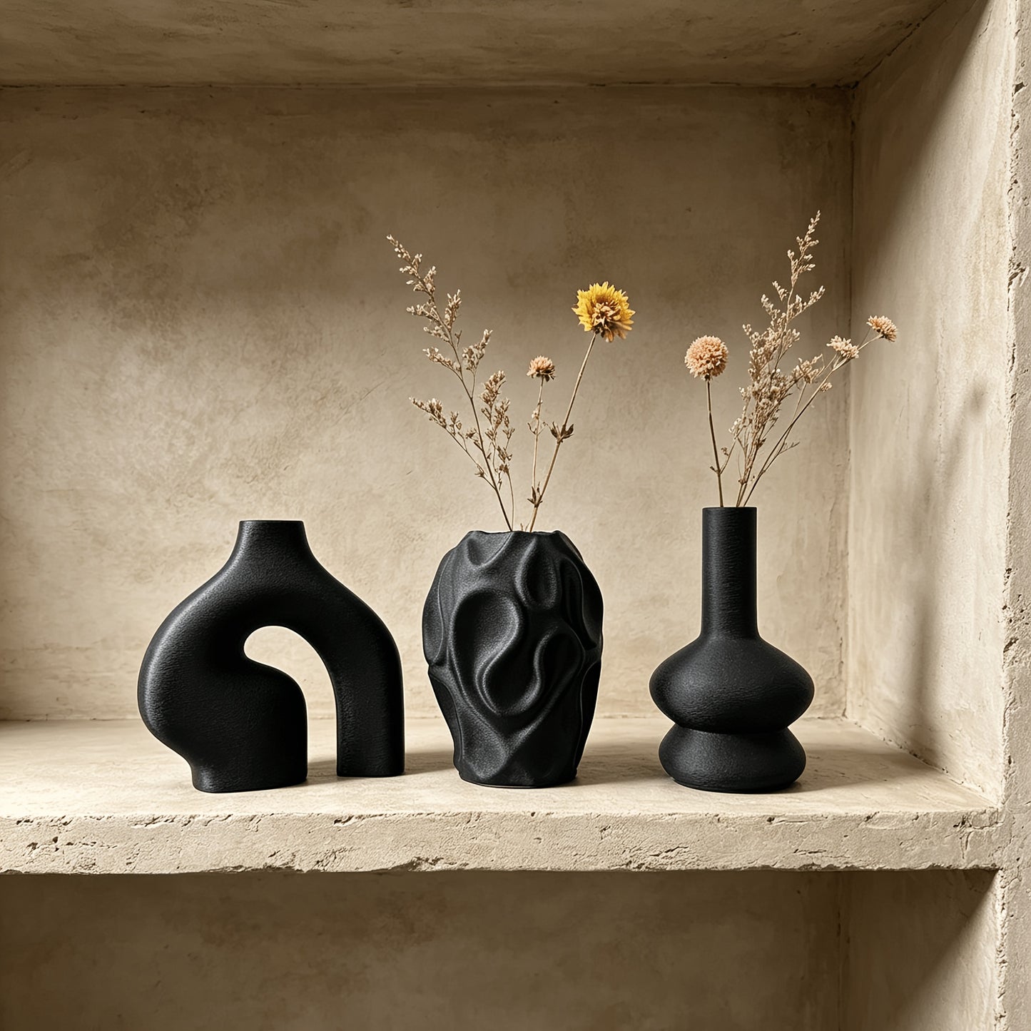 Set of 3 Bohemian Style Cylindrical Vases Irregular Shape