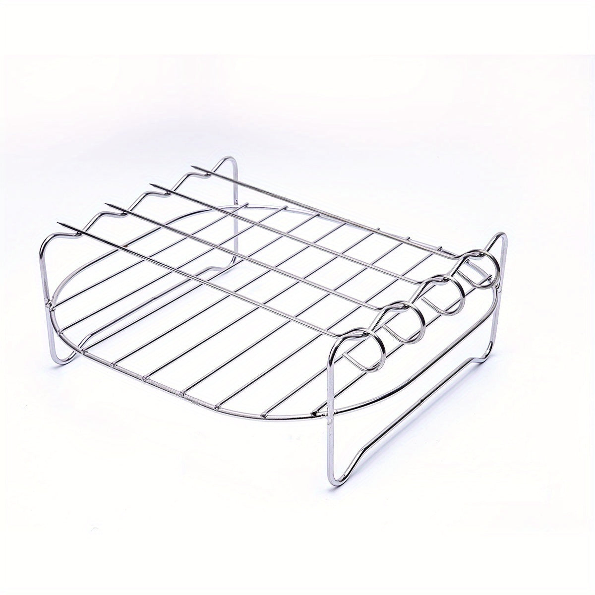 1pc, Air Fryer Rack With 4 Skewers, 19.0cm X 19.0cm X 6.99cm, Nonstick Stainless Steel Dehydrator Rack, Square Air Fryer Baking Rack, Baking Tools, Kitchen Gadgets, Kitchen Accessories