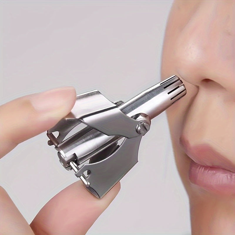 Stainless Steel Nose Hair Trimmer for Men & Women, Manual High-Quality Small Round Head,, Hypoallergenic Ear & Nose Hair Cutter, No Battery Needed, Washable