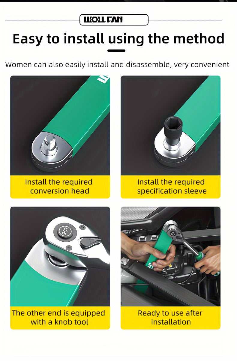 WOLLFAN Multi-Functional Extension Wrench, 39cm/15.35inch, Ratchet Conversion, Narrow Extension, Quick Release Socket, Universal Tool for Car Maintenance, Durable Material