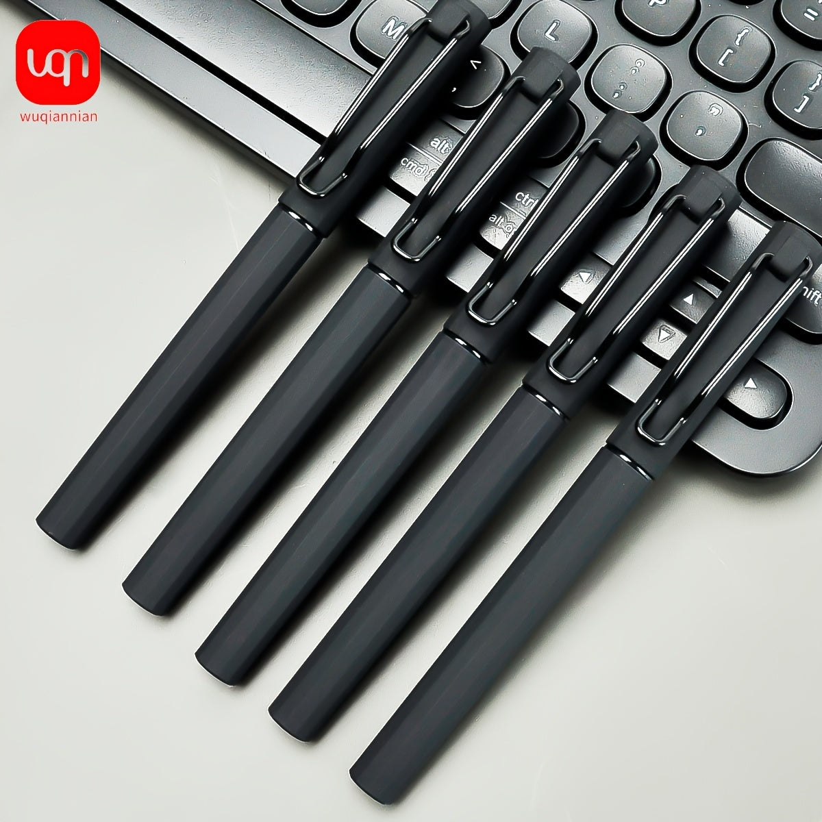 2/5pcs innovative black neutral pen with 0.7mm tip elastic clip design for smooth writing, good feel, clear handwriting, note-taking pen for daily use, everyday tasks, and drawing. Back to season