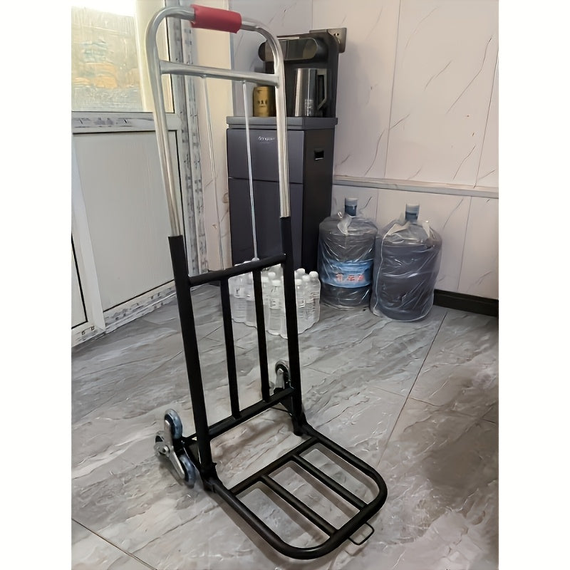 1pc Iron Folding Dolly Cart with Rubber Wheels - Portable Stair Climbing Design, Easy Lift & Carry, Effort-Saving for Moving and Shopping