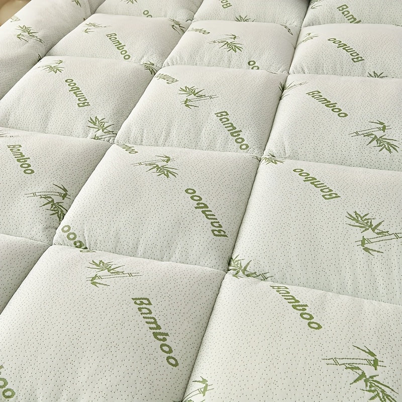 Ultra Soft King Size Mattress Topper - Bamboo Pillow Top Mattress Pad for Pressure Relief, Cooling & Breathable, Foldable Design, All-Size for Bedroom, Hotel, Dorm, Camping - Green Grey, Perfect Holiday Gift, Dorm Room Essent