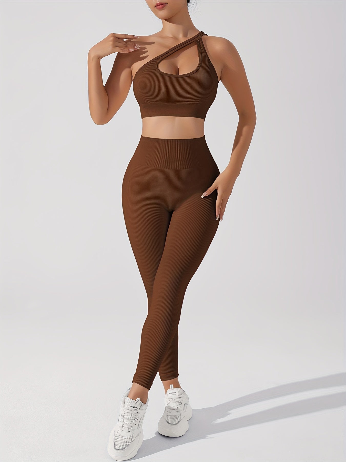Women's 2pcs Yoga Set: Sexy One-Shoulder Sports Bra & High-Waist Butt Lifting Leggings - Stretchy, Non-See-Through Activewear