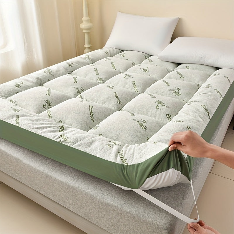 Ultra Soft King Size Mattress Topper - Bamboo Pillow Top Mattress Pad for Pressure Relief, Cooling & Breathable, Foldable Design, All-Size for Bedroom, Hotel, Dorm, Camping - Green Grey, Perfect Holiday Gift, Dorm Room Essent