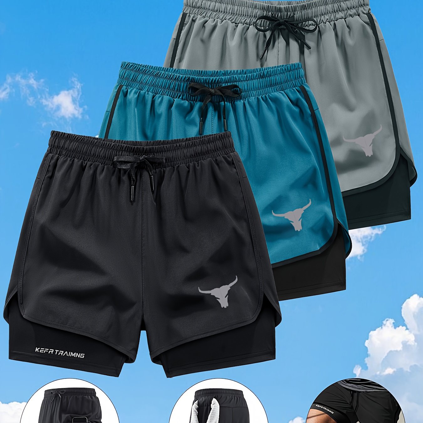 Zhiyu OBM 3pcs Men's Fitness Running Shorts, Elastic Waistband, Soft Lining, Towel Included, Perfect as a Gift