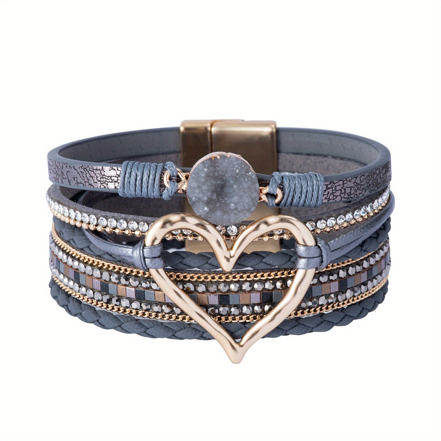 Bohemian Multi-layer Leather Bracelet Hand-woven Bracelet Golden Big Heart Ladies Fashion Bracelet